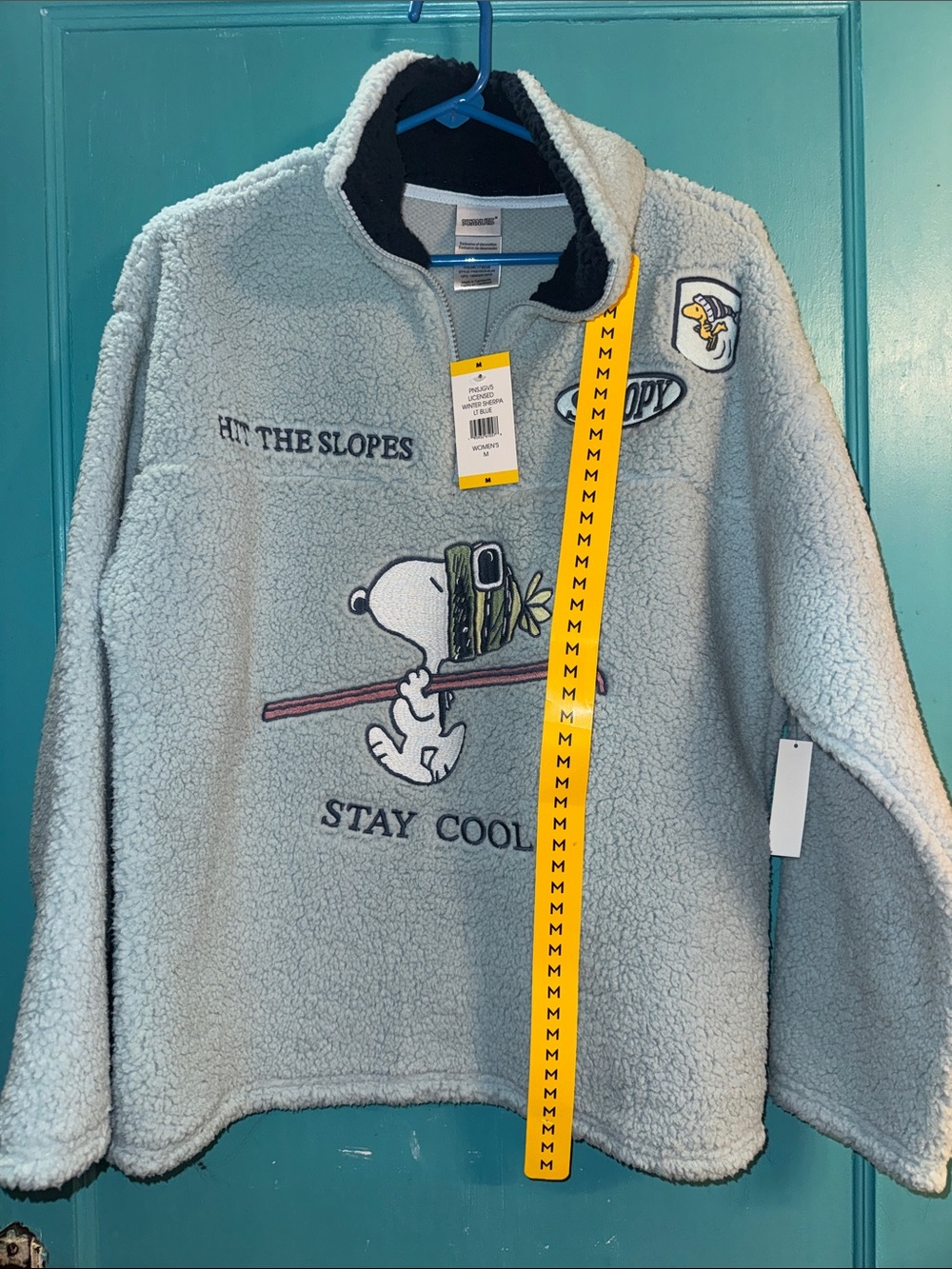 Peanuts Light Blue Sherpa Pullover with Snoopy Ski Patch